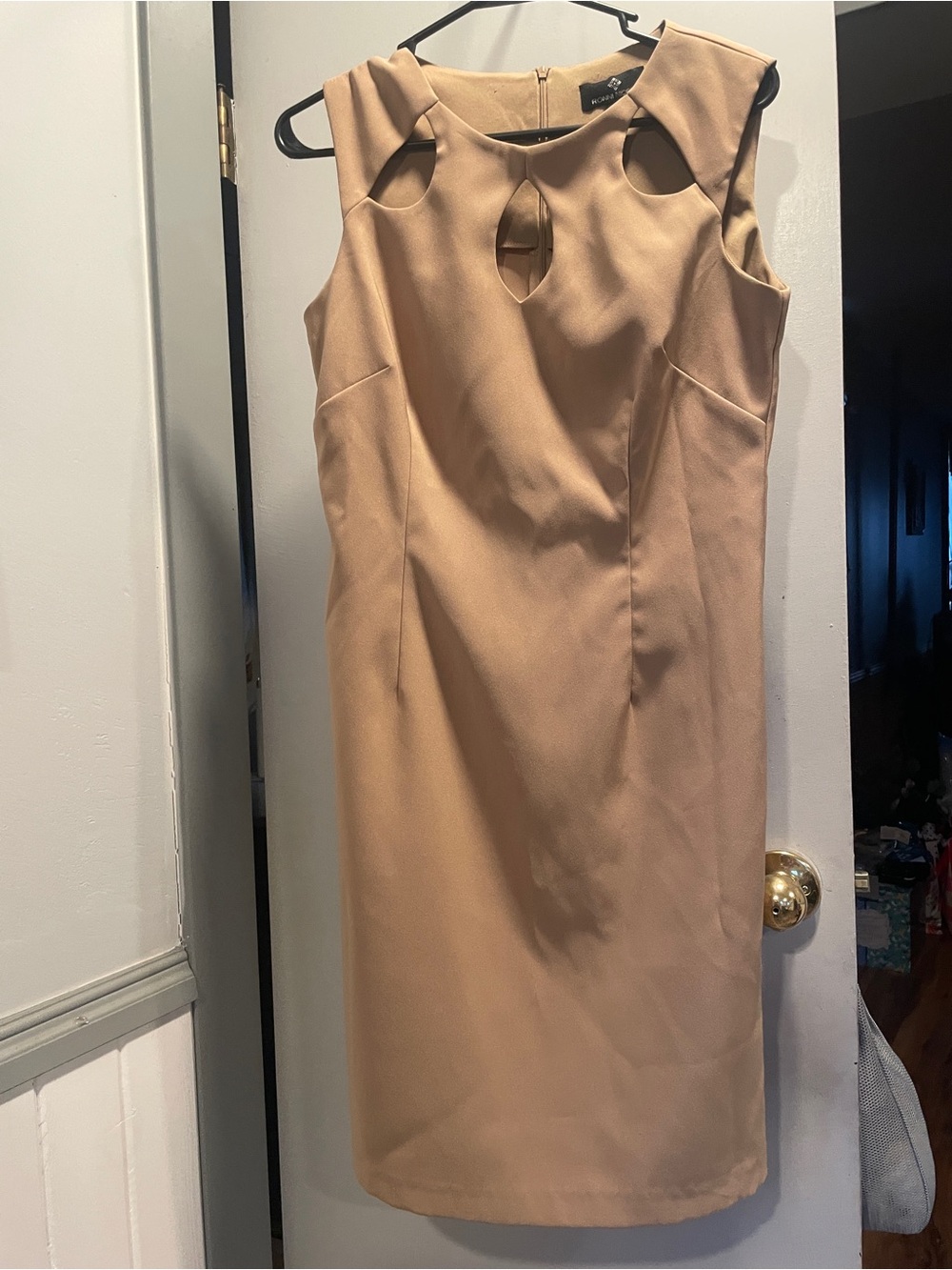 Ronni Nicole Tan Sleeveless Keyhole Sheath Dress size 6